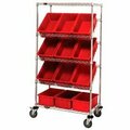 Global Industrial Easy Access Slant Shelf Wire Cart 12 3-1/2inH Grid Containers Red 36x18x63 268999RD